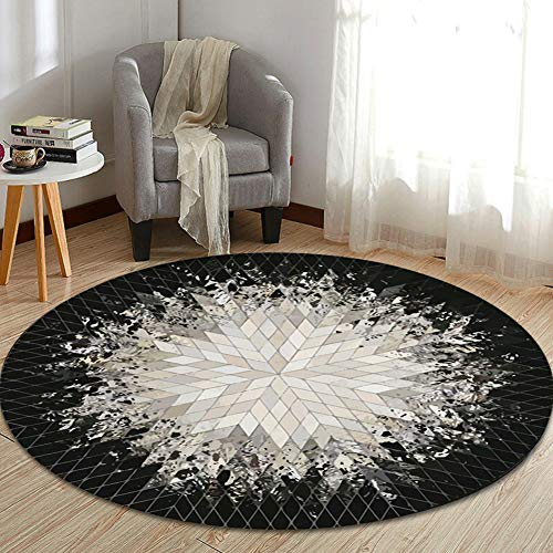 BAOFUYA Runde Teppichen FußMatte, Schwarz-Weiß-Muster Waschküche Matte Nicht-Schlupf-Fläche Teppich mit Glattem Komfort für den Eingangsweg, Einfach zu Reinigen (Durchmesser 140 cm) von BAOFUYA