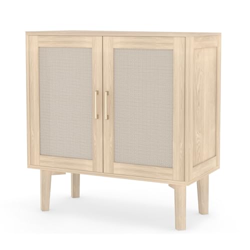 BAOFUYA Sideboard -Buffet -Lagerschrank, Multifunktionaler Küchen -Sideboard -Akzentschrank mit Rattan -Dekorentüren für den Flur (Leichte Eiche) von BAOFUYA