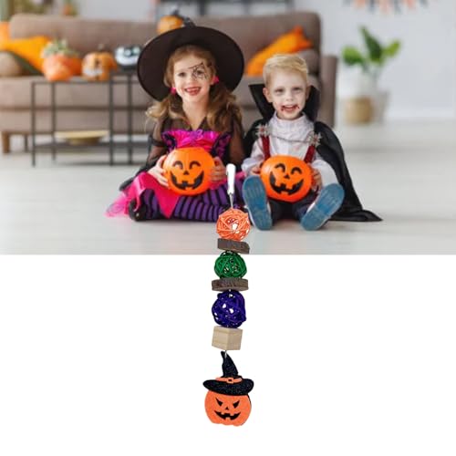 BAOFUYA Spielzeug Pappagallo di Halloween in Hölzerne Holzkugel Basella Basella Macing Toy Cage für Parrocchetti, Festliche Dekorative Landschaft (Hutkürbis) von BAOFUYA