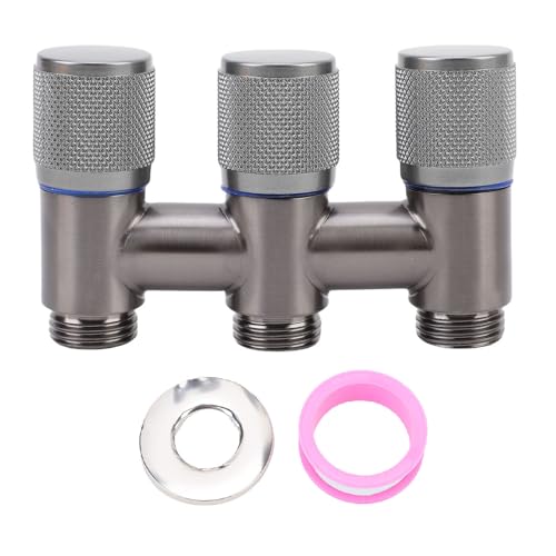 BAOFUYA Wasserverteiler, Edelstahl 3 -Wege -Wasserhahnadapter für Toilettenwaschmaschinen Küchenspüle Multi -Outlet -Stecker (Gunmetal Grey) von BAOFUYA