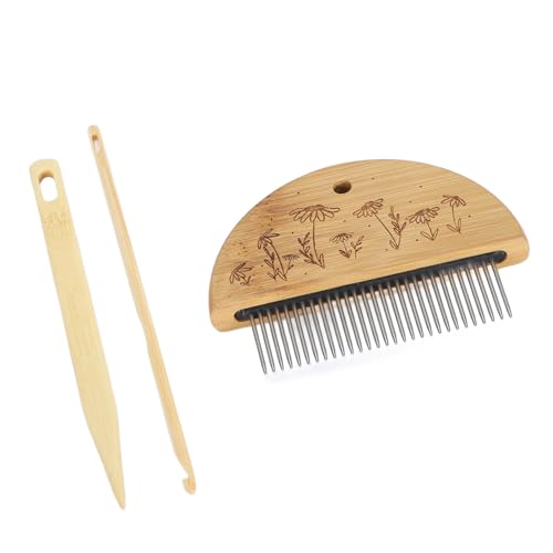 BAOFUYA Weben des Webstuhlkammkits Schöne Muster Kammzähne Zum Herstellen von Schals Edelstahl Big Eyelnadel Langable Bambusholz Holz Com Com (Gänseblümchen) von BAOFUYA