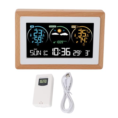 BAOFUYA Wettervorhersagestation mit Farbbildschirm, 2 Alarmfunktionen, Design mit Mehreren Funktionen, Präziser Sensor, Intelligente Digitale Kabellose Wetteruhr für das Büro Im Freien von BAOFUYA