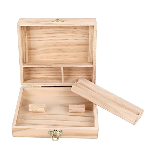 Holz Aufbewahrungsbox, 4 Räume, Große, Sichere Aufbewahrungsbox für Raucher mit Rolltablett für Kräuter, Schmuck von BAOFUYA