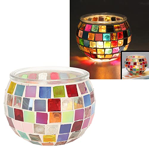 Mosaik Glas Kerzengläser, Buntes Tischdekorations Mosaikmuster Teelichtglas für Hausbar Dinner Dekoration von BAOFUYA