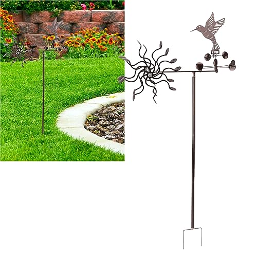 BAOFUYA Windskulptur-Spinner, Gartenstab-Skulptur, Metall-Garten-Windspinner für Terrasse, Rasen, Garten von BAOFUYA