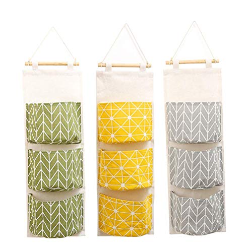 Hängende Aufbewahrungstasche【3 Stück】Wasserdichte Hängeorganizer Multifunktionale Wand Hängen Fall Closet Taschen Mit 3 Taschen Halten(Gelb + Grün+Grau) von BAOGELA