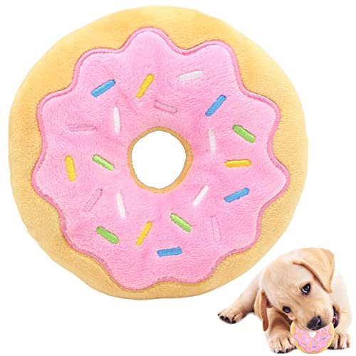 BAOK Donut Quietschendes Hunde-Kauspielzeug | Quietschendes Plüschspielzeug für Hunde Welpen – Form Quietschspielzeug für Haustier Hunde Welpen, Haustier Kauen Quietschspielzeug von BAOK