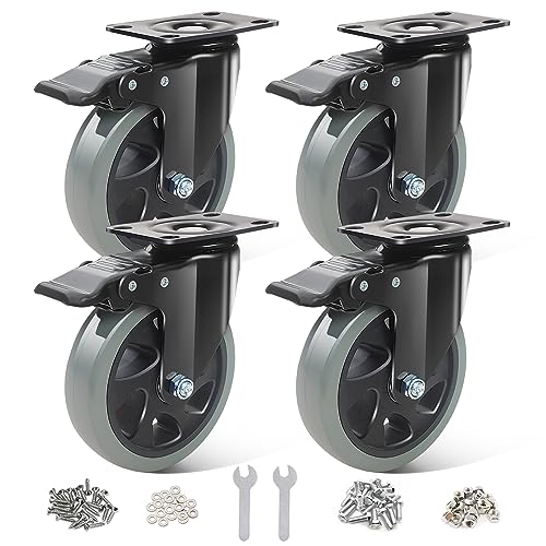 BAOLIHUI 125mm Schwerlastrollen Graue 4er Set Möbelrollen Bis zu 800KG, 360 Grad Doppelverriegelung Rollen mit Bremse, inkl. Schrauben & Staubschutzring - Ideal für Werkbänke Werkzeugwagen Paletten von BAOLIHUI