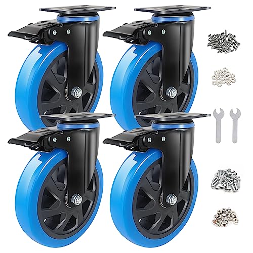 BAOLIHUI 150mm Schwerlastrollen Blau 4er Set Möbelrollen Bis zu 1000KG, 360 Grad Doppelverriegelung Rollen mit Bremse, inkl. Schrauben & Staubschutzring - Ideal für Werkbänke Werkzeugwagen Paletten von BAOLIHUI