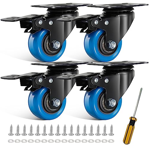 BAOLIHUI 50mm Blaue Möbelrollen - 4er Set Lenkrollen bis 300KG Industrierollen mit Bremsen inklusive Montagezubehör - Flexibel und langlebig Schwerlastrollen für Möbel und Transportanwendungen von BAOLIHUI