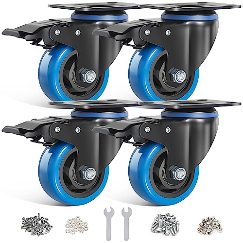 BAOLIHUI 75mm Blaue Lenkrollen 4pcs-Set Möbelrollen bis 500KG, 360° Drehung Schwerlastrollen mit Bremse, Schrauben und Staubschutzring im Set enthalten für den Innen- und Außenbereich von BAOLIHUI