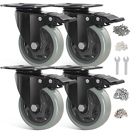 BAOLIHUI 100mm Graue Schwerlastrollen - 4er Set Lenkrollen mit Bremsen bis 600KG inkl. Montagezubehör Möbelrollen für Innen- und Außenbereich - Rollen für Möbel Multifunktionale Transportrollen von BAOLIHUI