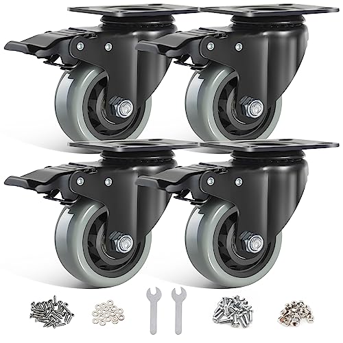 BAOLIHUI 75mm Graue Schwerlastrollen mit Bremse - Möbelrollent bis zu 500KG, 360° Beweglichkeit - 4er Set Industrierollen inklusive Montagezubehör - Lenkrollen für Möbel im Innen- und Außenbereich von BAOLIHUI