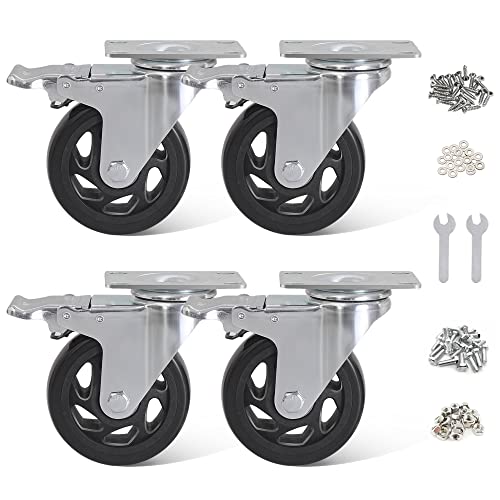 BAOLIHUI 4er Set Lenkrollen für Möbel 100MM Möbelrollen mit Bremse Schwerlastrollen 600KG Gesamtkapazität Rollen für Möbel Transportroller Werkbank Werkzeugwagen Paletten von BAOLIHUI