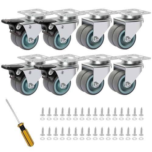 BAOLIHUI 50mm Möbelrollen 8 Stück Doppelrollen Lenkrollen 100Kg pro Schwerlastrollen Transportrollen TPR Rollen für Möbel 360° Drehbar Klein (4 mit Bremsen und 4 ohne) von BAOLIHUI