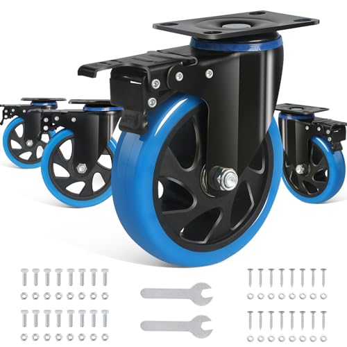 BAOLIHUI Lenkrollen Blau Ø 125mm Schwerlastrollen mit A/B Bremse Transportrollen bis 800KG Tragbarkeit Möbelrollen inkl. Montagezubehör Werkbank Rollen 4 Stück für Innen- und Außenbereich von BAOLIHUI