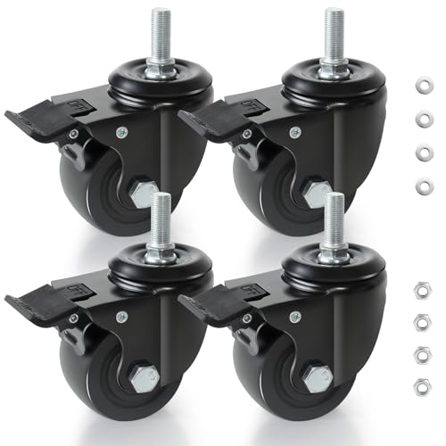 BAOLIHUI Schwerlastrollen 75mm Rollen für Möbel 12mm×25mm(1/2"-12UNC) Möbelrollen mit Bremse Lenkrollen 2000KG Belastung Transportrollen, 4 Stück von BAOLIHUI