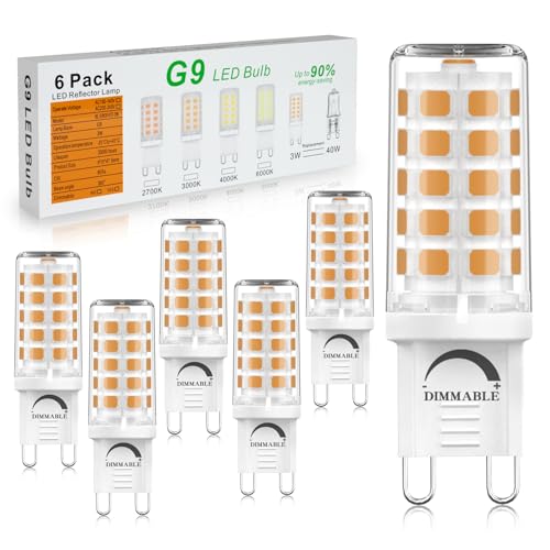 BAOMING G9 LED Warmweiß Dimmbar 2700K 230V 3W Ersatz 40W G9 Halogenlampe, T4 Glühbirne Leuchtmittel 420Lm Warmweiss für Drinnen und Draußen Schmücken Beleuchtung Kein Flackern 6er von BAOMING
