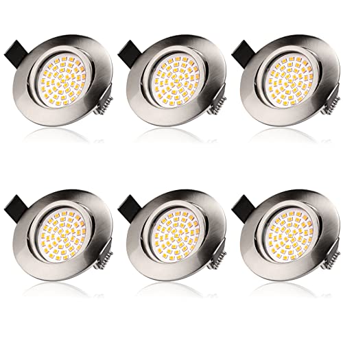 BAOMING LED Einbaustrahler 230V Dimmbar Ultra flach 5W Deckenspots Einbauleuchten Deckenstrahler Warmweiß 2700K, Einbauspots für Badezimmer Wohnzimmer, 6er Set von BAOMING