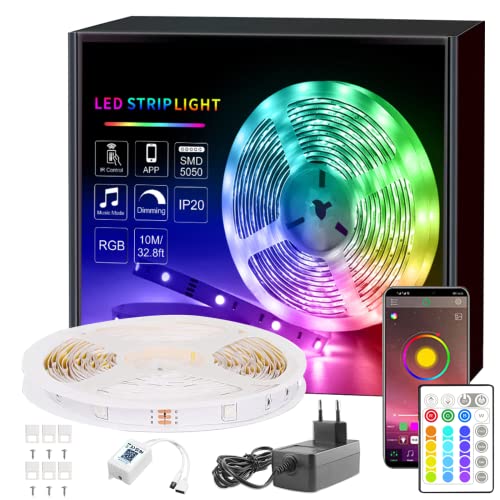 Led Strip 10m RGB Led Streifen Bluetooth Smart Led Band Selbstklebend Led Leiste mit Fernbedienung und APP Led Lights, Farbwechsel Lichtschlauch für Schlafzimmer Home Party Weihnachtsdekoration von BAOMING