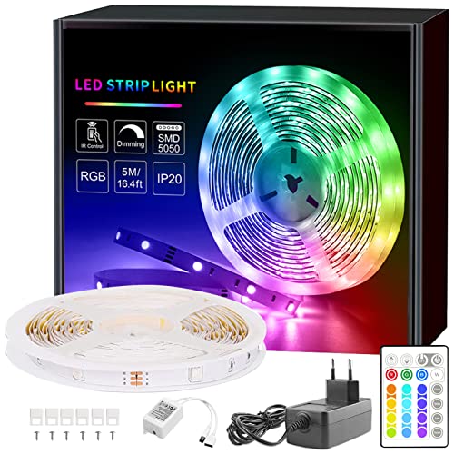 BAOMING RGB LED Streifen 5m, Farbwechsel LED Band mit IR Fernbedienung,16 Mio. Farben, Musik Sync, für TV Zuhause, Schlafzimmer, Küche, Decke, Party von BAOMING