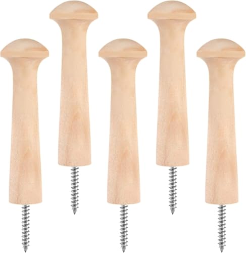 Holz-Shaker-Haken, Holzhaken, Shaker-Heringe mit Schrauben, unlackierte Holzschüttler zum Aufhängen von Kleidung, Hüten, Taschen, Handtüchern (Burlywood, 5 Stück) von BAOMUMAYE