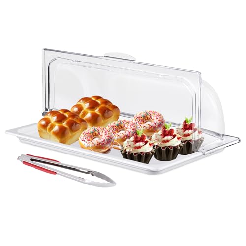 BAOSHISHAN Buffet-Vitrine Brotkasten Serviertablett 42 × 28 × 20 cm für Lebensmittel Transparente Rolltop-Präsenter mit Rolltop-Haube für Brot, Obst, Kuchen von BAOSHISHAN