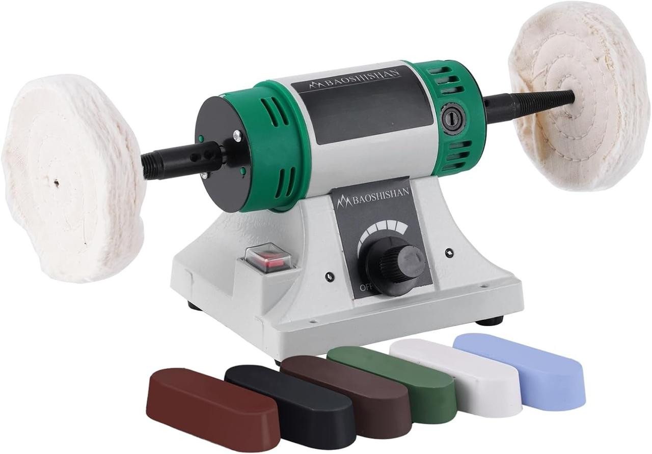BAOSHISHAN Poliermaschine, 1750 min. U/min, 10000 max. U/min, (10 tlg), vibrationsarmer Gusseisenbasis & doppelseitigen 4"-Polierscheiben von BAOSHISHAN