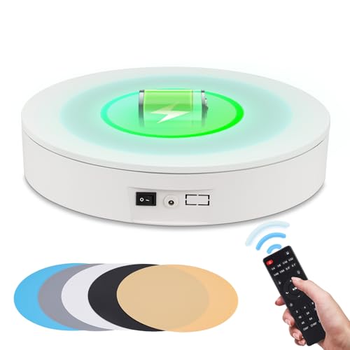 BAOSHISHAN Wiederaufladbarer Drehteller 35cm 60kg Elektrische Drehteller mit Fernbedienung Displayständer mit Batterie für Produktanzeige Weiß von BAOSHISHAN