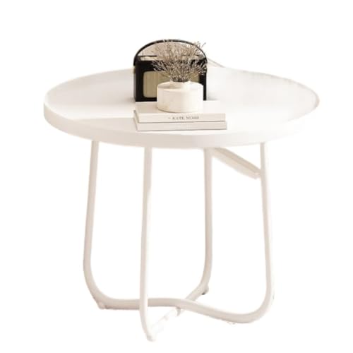 BAOSHUPINGY Kleine Tische Ecktisch, Leichter Luxus, Moderner Couchtisch Aus Eisen, Beistelltisch, Kleiner Runder Nachttisch, Einfacher Ablagetisch Tisch Klein(Color:White) von BAOSHUPINGY