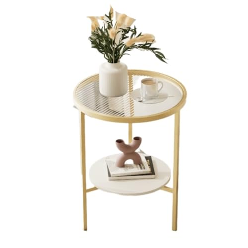 BAOSHUPINGY Kleine Tische Einfacher Mini-Rundtisch, Moderner, Leichter Luxus-Wohnzimmer-Sofa-Beistelltisch, Changhong-Glas, Runder Kleiner Couchtisch Tisch Klein(Color:Gold,Size:B) von BAOSHUPINGY
