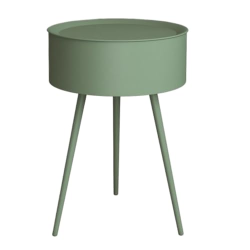 BAOSHUPINGY Kleine Tische Nachttisch Aus Eisen, Moderner Einfacher Beistelltisch, Kleiner Couchtisch, Runder Mini-Ecktisch, Aufbewahrungsschrank Tisch Klein(Color:Green,Size:A) von BAOSHUPINGY