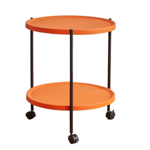 BAOSHUPINGY Kleine Tische Sofa Kleiner Runder Tisch Balkon Leichter Luxuriöser Runder Beistelltisch Einfacher Couchtisch Beweglicher Speisewagenwagen Tisch Klein(Color:Orange,Size:B) von BAOSHUPINGY