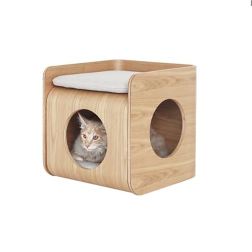 Katzenvilla Nachttisch, einfacher Couchtisch, abnehmbares und waschbares Haustier-Katzenbett und Zwinger aus Holz Katzenhaus(Size:D) von BAOSHUPINGY