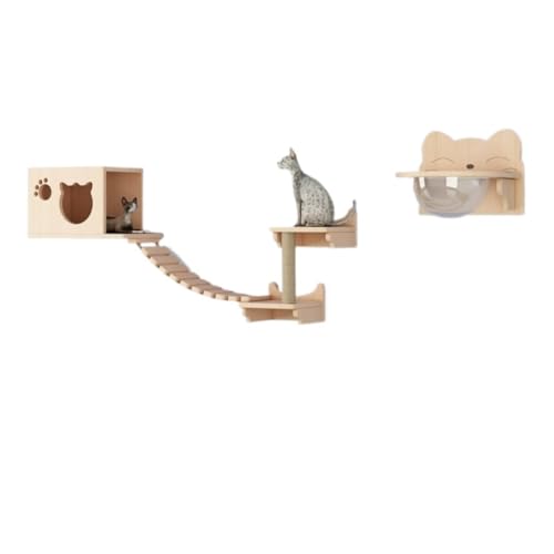 Kratzbaum Katzen-Klettergerüst-Kombination aus massivem Holz, wandmontiertes Katzennest und Katzensprungplattform, die keinen Platz einnimmt Kratzbaum FüR Katzen (Color : A, Size : C) von BAOSHUPINGY