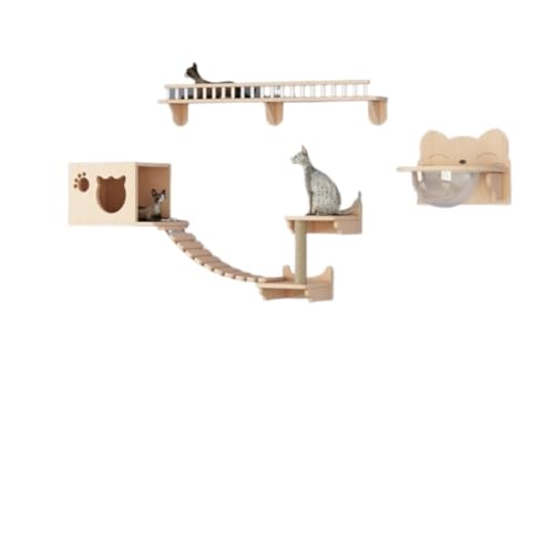 Kratzbaum Katzen-Klettergerüst-Kombination aus massivem Holz, wandmontiertes Katzennest und Katzensprungplattform, die keinen Platz einnimmt Kratzbaum FüR Katzen (Color : A, Size : I) von BAOSHUPINGY
