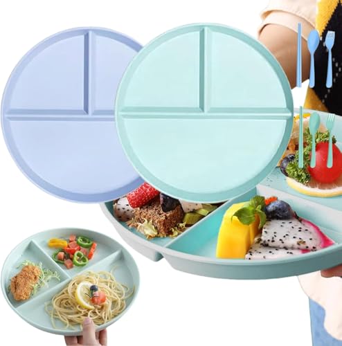 Geteilte Teller mit Unterteilung,2pc Geteilte Speiseteller,Kinderteller Unterteilt,Geteilte Teller mit Unterteilung,3 Fächern Geteilte Platte,Geteilte Dessertteller Mit Geschirr für Erwachsene Kinder von BAOSROY