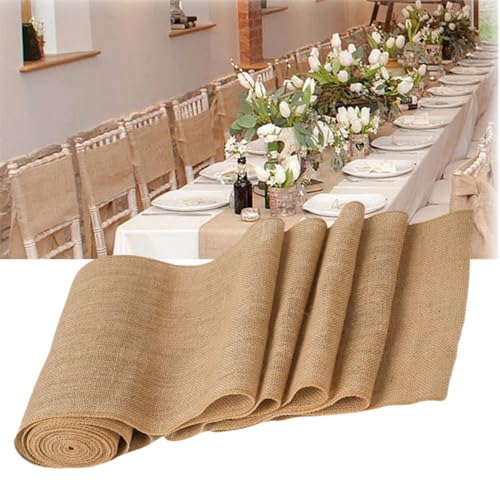 Jute Tischläufer für Tisch,30x275cm Jute Tischläufer,Juteband Tischband,Tischläufer Leinen,Natur Juteband Tischläufer Meterware,für Hochzeit,Garten-Tischdecke,Party,Rustikale Tisch von BAOSROY