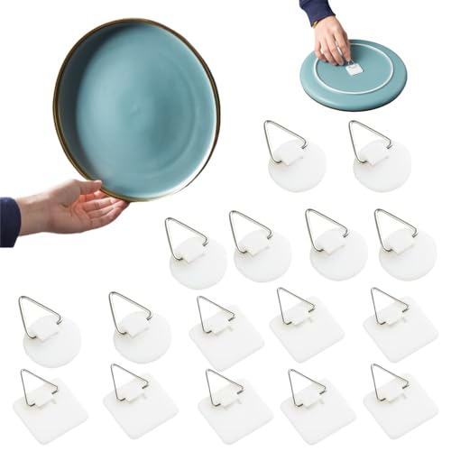 Klebehaken Ohne Bohren Selbstklebend,16pcs Unsichtbare Selbstklebende Telleraufhänger,StückKunststoff Vertikale Plattenhalter,Klebehaken Bilder, Bilderhaken Selbstklebend,Haken Selbstklebend,für Wand von BAOSROY