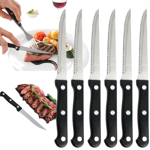BAOSROY Steakmesser Set 6-teilig, Edelstahl, Scharf, Wellenschliff, Multifunktional, Ergonomisch, Küchen-Steakbesteck, Tafelmesser, Tischmesser, für Restaurants, Hotels und Dinner Party von BAOSROY