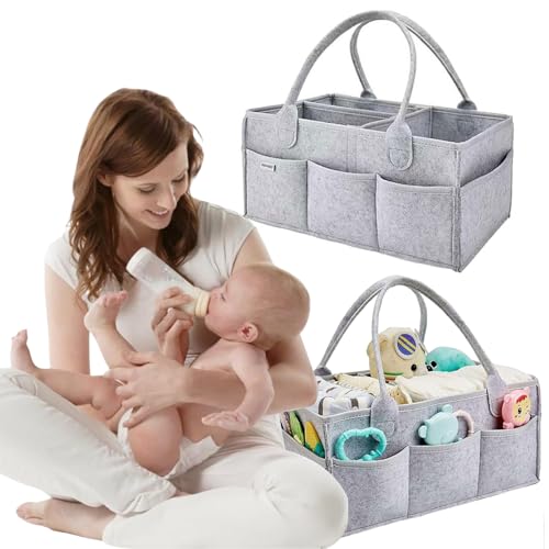 Wickeltasche Organizer,Baby Windel Caddy Organizer,Tragbarer Filztasche mit Fächern Wickelorganizer,Kinder Car Wickel Bag,Tragbarer Filztasche,Baby Windel Aufbewahrungskorb mit Fächern (Grau-2) von BAOSROY