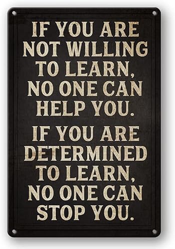 Metall-Blechschild im Retro-Stil, Aufschrift "If You Are Not Willing To Learn No One Can Help You If You Are Determined To Learn No One Can Stop You", Blechschild, für Zuhause, Wohnzimmer von BAOTEG