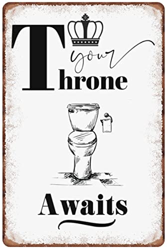 Retro-Blechschild "Your throne awaits powder room", Wandkunst, Eisenmalerei, Badezimmer, WC für Zuhause, Wohnzimmer, Schlafzimmer, Büro, Hotel, Café, Pub, Retro-Schild, 30,5 x 20,3 cm von BAOTEG