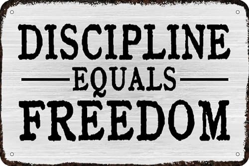Vintage Metall-Blechschild Discipline Equals Freedom Blechschild Lustig Rustikale Schilder Männerhöhle Esszimmer Bar Plaketten 20,3 x 30,5 cm von BAOTEG