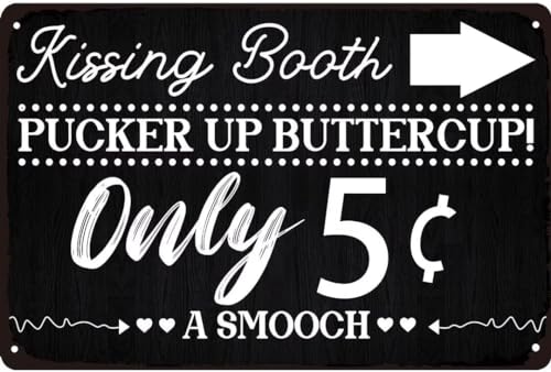 Vintage Metall-Blechschild Kissing Booth Pucker Up Buttercup Blechschild Geschenke Küche Badezimmer Wanddekoration Lustige Neuheit Küche Bar Club Garage Garten Bauernhof Wandkunst Plakette 20,3 x 30,5 von BAOTEG