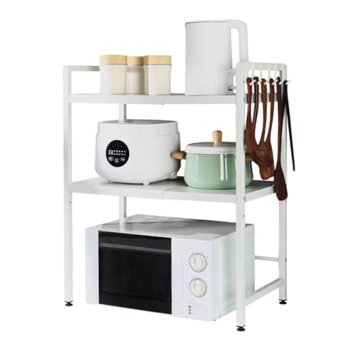 BAOYOUNI 2-stöckiges ausziehbares Mikrowellenregal über Toaster, Bäcker-Regal, Badezimmer, Küche, Aufbewahrungs-Organizer mit Haken für Schrank, Theke, unter der Spüle, verstellbare Breite und von BAOYOUNI