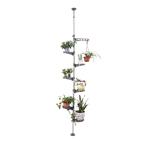 BAOYOUNI 7-Ebenen Teleskop Blumenregal Blumentreppe Pflanzenständer Indoor-Anlage Steht Federspannung Pole Metall Blume Display Rack Space Saver Corner Floral Topf Aufhänger Regal, Grau von BAOYOUNI