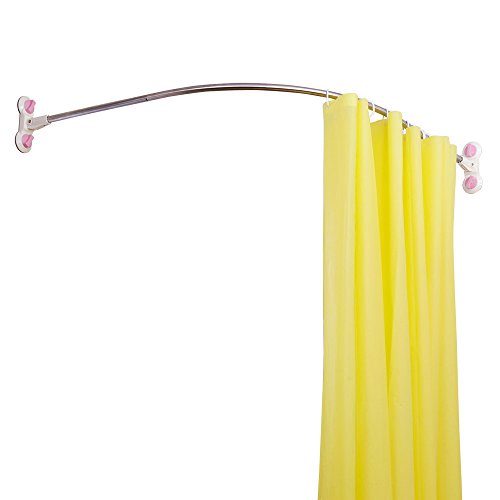 BAOYOUNI Duschvorhangstange Ohne Bohren winkelGebogen Badezimmer Duschstange aus Edelstahl Pole Badewanne Dusche Vorhangstange Gewölbte Schiene Bar Länge 115.5 x 115.5 cm, Elfenbein von BAOYOUNI