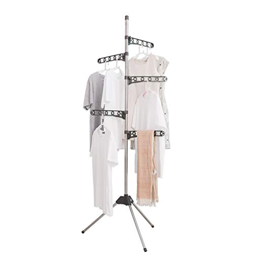 BAOYOUNI Faltbarer Wäscheständer für Hemden Klappbarer Kleiderständer Bügelwäscheständer mit 5 Verstellbare Arme Platzsparend Standtrockner für Innen und Außen, 32,5 x 70 x 185 cm, Grau von BAOYOUNI