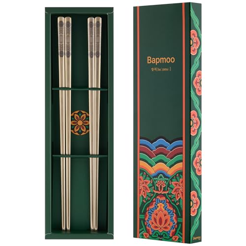 BAPMOO Koreanische Essstäbchen aus mattgoldenem Edelstahl, 2 Paar, Metall, wiederverwendbar, spülmaschinenfest, gut als Geschenk, koreanisches Muster, graviert BAPMOO Koreanische Essstäbchen aus mattgoldenem Edelstahl, 2 Paar, Metall, wiederverwendbar, spülmaschinenfest, gut als Geschenk, koreanisches Muster, graviert von BAPMOO